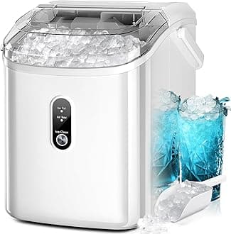 Kismile Nugget Ice Makers Countertop,35Lbs/24H,Portable Countertop Machine with Chewable Pellet Ice,Self-Cleaning,One-Click Operation for Home/Office(White)