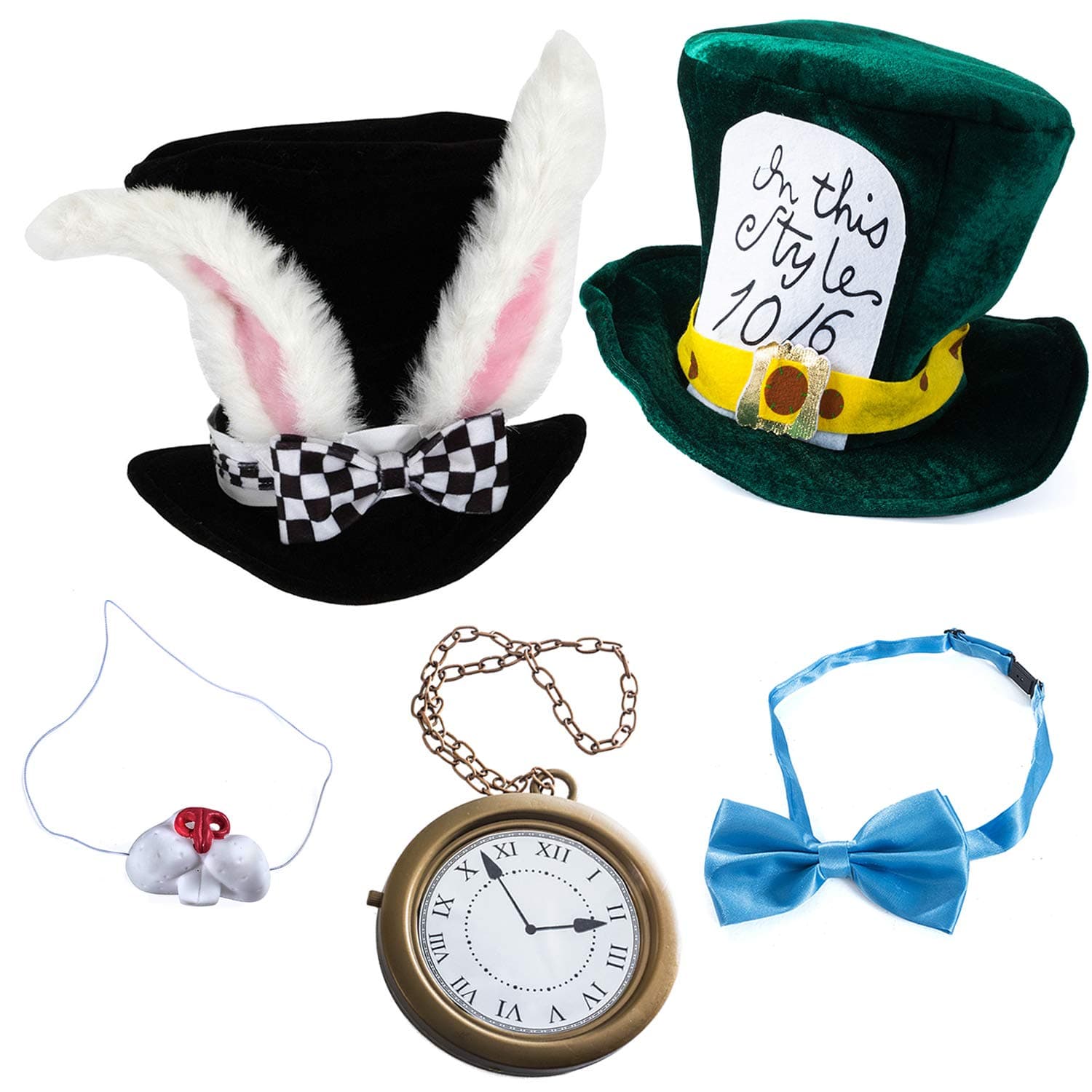 White Rabbit Costume - 5 Pc Set Including Rabbit & Bunny Costumes, Playing Cards 4 Pc Set