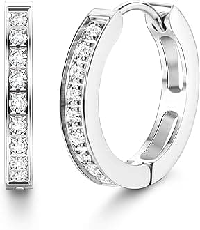 316L Stainless Steel Hoop Earrings for Men Women Hypoallergenic Cubic Zirconia Silver/Black/Gold Hoop Huggie Cartilage Earrings for Women Men Hoops 13 mm 20 mm