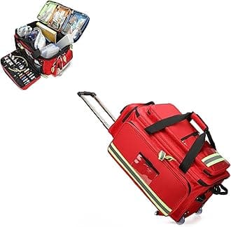 Rolling Medical Bag with Detachable Trolley, Emergency Medical Backpack,Large Capacity Responder Trauma Bag with Compartments(Red)