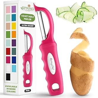 Spring Chef Premium Stainless Steel Vegetable Peeler for Kitchen, Dishwasher Safe Apple Peeler with Non-Slip Handle & Sharp Blades, Peel Potato, Fruit, Veggie, Carrot, Mango, Cucumber - Pink