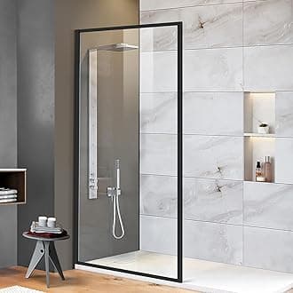 Bathroom Shower Glass Door Panel Screen, 34" W×74" H Fixed Framed, 5/16"(8mm) Thick Clear Tempered Glass Door for Walk-in Shower, Matte Black Finsh