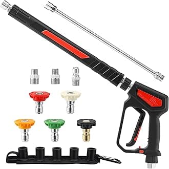 Pressure Washer Gun 5000 PSI, 12 GPM, Power Washer Gun with Stainless Steel Extension Wand, Detachable M22 14 Male to 1/4" Quick Connect, 360° Swivel 3/8'' NPT Thread, M22 Fitting