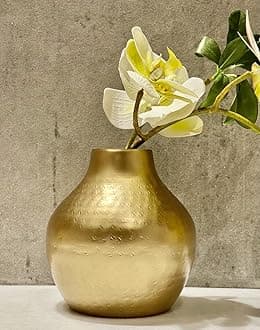 Metal Flower vase for Home Decor and Living Room Vintage Decor Antique Decor for Home DecorFree Artificial Flower of Metal Leaves (15 x 15 x 15 cm), Gold