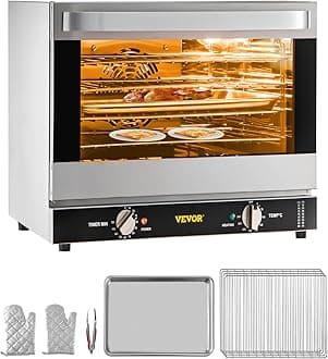 VEVOR Commercial Convection Oven, 66L/60Qt, Half-Size Conventional Oven Countertop, 1800W 4-Tier Toaster w/Front Glass Door, w/Trays Wire Racks Clip Gloves, 120V