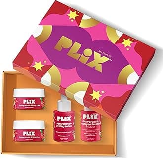 PLIX - THE PLANT FIX Pomegranate Luxe Skin Secrets Gift Box | Festive Gift Set with Lip Scrub, Lip Mask, Peeling Potion and Collagen Bounce Serum | For Him & Her | Limited Edition Gift Box