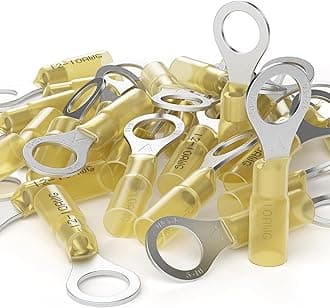 AIRIC 12-10 AWG - 3/8" Heat Shrink Ring Terminals, Copper Terminal Connector Ends, Battery Cable End Lugs, Yellow Insulated Electrical Crimp Wiring Connectors, Wire Lug for 12, 10 Gauge Wires, 50 PCS