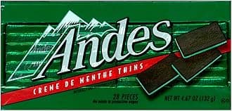 Andes Creme De Menthe Thin Mints - After Dinner Mints - Rectangular Chocolate Sandwich Mint Candies – 4.67 Oz, 28 Count