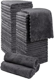 Orighty Washcloths 48 Pack, Ultra Soft Face Cloths 12 x 12 inch, Absorbent & Quick Drying Coral Velvet Washcloth Bulk, Multi-Purpose Face Cloth for Household, Cleansing and Sport (Grey)