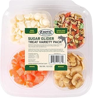Exotic Nutrition Sugar Glider Treat Variety Pack (9.5 oz.) - Healthy Natural Sugar Glider Treat Assortment - Yogu Drops, Mango, Garden Fresh Re-Hydrate, and Banana - Sampler Variety Value Package