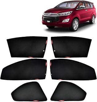 KINGSWAY Accessories Car Sun Shade Z-Black Non Magnetic Fix Type Curtains Only Compatible with Toyota Innova Crysta Year 2015 to 2021 All Model, Only Half Cut in Front Window, Pack of 6 Pcs