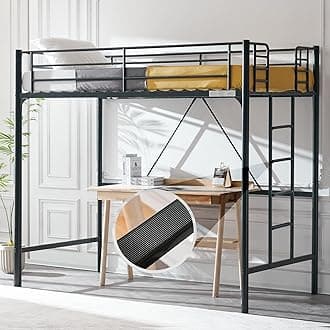 VINGLI 71 Inches Tall Loft Bed Twin Size with Flat Ladder Rung for Kids Teens Adults Heavy Duty Metal Single Bunk Bed Loft with Safety Guard Rails for Small Space, Black
