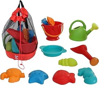 Hape Essential Complete Sand Playset for Kids – Child-Safe BPA-Free Beach & Sandbox Toys with Buckets, Molds, Tools & Mesh Bag – Outdoor Water & Sand Activity Kit for Toddlers Ages 18M+