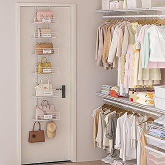 Aokitsink Hanging Handbag Organiser with Name Tag, Over the Door, Removable Pocket Shelf - Can be Used as 1/2 Parts, Wall Mounted, Adjustable Pocket Shelf with Stickers and