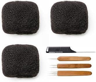 Tight Afro Kinky Bulk 100 ％ Human Hair for Draedlock Extensions, Repair Locs, Twists and Braids 3 Bundles/Package (12 Inch, 1B - Natural Black)