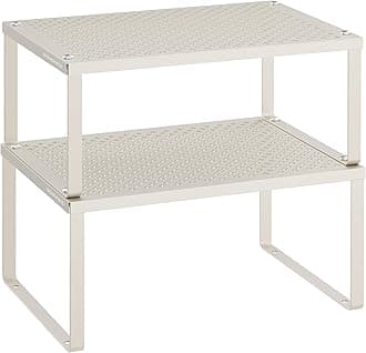 SONGMICS Spice Racks, Set of 2 Metal Cabinet Shelf Organizers, Countertop Organizers, Shelf Risers, Stackable, Expandable, Oatmeal Beige UKCS001K01