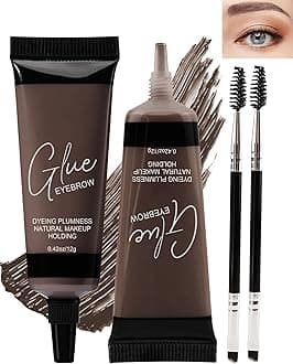 Tinted Eyebrow Gel Kit-2PCS Dark Brown Thickening Brow Gel para cejas,Brow Fillers,Fast Definitio Brow Glue,Natural Long Lasting Eyebrow Makeup Gift for Women with 2 Eyebrow Brushes-Set 04