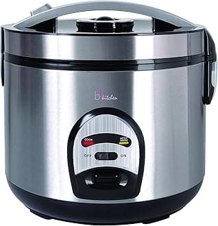 BKitchen Cook 200 Rice Cooker - 4 Litre and 4 Cups Dry Rice Capacity - 700W Electric - Keeps Warm for Serving - Simple Controls - Stainless Steel - Food Steaming