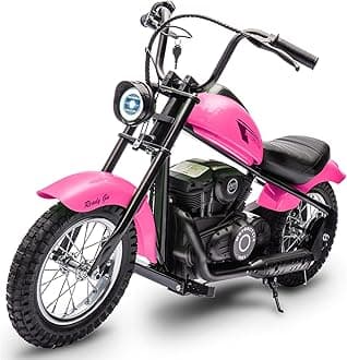 Electric Motorcycle for Kids, 24V 250W Dirt Bike, Two Speed Max Up to 14MPH & 60 Minutes Continuous, with Led Lights, Leather Seat, Rear Brake, Motorbike for Teens, Pink