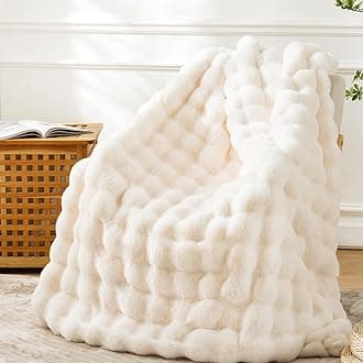 BENVWE Faux Fur Throw Blanket - Soft, Cozy and Thick Fleece Bubble Plush for Couch Chair Bed 51x63 Inches White