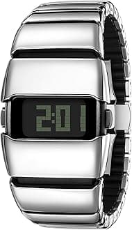 BENLYDESIGN Unique Metal Watch, Stainless Steel Men Digital Watch, Y2K Men Watch, 30M Water Resistant, Silver, Polished, Unique futuristic stainless steel watch