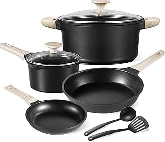CAROTE 8pcs Pots and Pans Set Non Stick, Black Nonstick Cookware Set, Kitchen Pot and Pan Set with Lids, Frying Pan,Induction Cookware, Pan Set