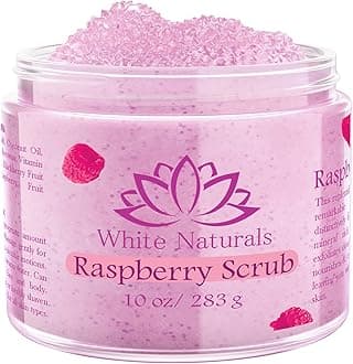 Organic Raspberry Scrub, Natural Exfoliating Salt Body & Face Scrub, Pure Exfoliator Helps with Moisturizing Skin, Cellulite, Dead Skin Cells, Deep Cleansing, Moisturizes 10 oz
