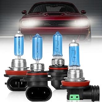 Fit For Dodge Challenger 2015-2020 High Performance Halogen Headlight Bulbs 9012 High Low Beam+H11 Fog Light Bulbs, Super Bright Front Light Car Replacement Bulb Combo, 4 PCS
