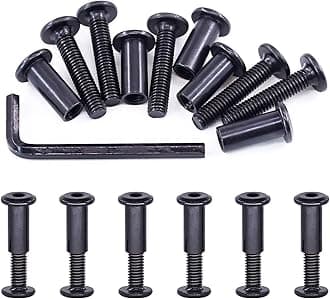 Swpeet 25Pcs M6x30mm Carbon Steel Black Hex Drive Socket Cap Bolts Barrel Nuts Assortment Kit with 1Pcs Allen Wrench, Screw Post Fit for Furniture Countsunk Belt Buckle Leather Binding Bolts