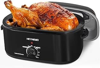 24QT Electric Roaster Oven, Electric Turkey Roaster with Viewing & Self-basting Lid, Stainless Steel Turkey Roaster Oven, Black
