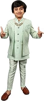 AHHAAAAKids Ethnic Silk Blend Indo-Western Sherwani Set For Boys 504MF