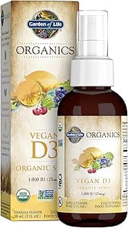 Organics Vegan Vitamin D3 Spray with Plant Omegas – Liquid Vitamin D3 for Immune Support & Bone Health, 1000 IU, USDA Organic, Non-GMO, Vanilla Flavor, 2 Fl Oz Bottle, 125 Servings
