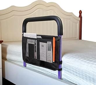 Bed Rails for Elderly Adults Safety with Adjustable Heights Storage Pocket Assist Support Side Railings for Seniors Citizens Slides Under Mattressbed Cane Bed Guard Bed Handles Bars (Purple)