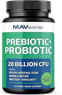 Prebiotics and Probiotics for Women & Men | Pre and Probiotics for Gut Health & Bloating Relief | Synbiotic with 20 Billion CFU Lactobacillus & Bifidobacterium | Shelf-Stable | Vegetarian | 60 Ct.
