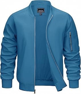 CRYSULLY Men's Fall Basic Style Running Bomber Jacket Ripstop Long Sleeve Coats Blue Green (SKHTD-53-Blue Green-L)