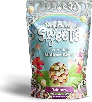 Fairyland Sweets Freeze Dried Candy Mallow Bites Rainbow – Fun, Crunchy Freeze Dried Marshmallows mini assorted strawberry, lemon, orange and lime flavors – 2.0 oz - Resealable Bag