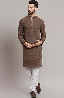 LATEST CHIKAN Men's Cotton Regular Striped Knee Lenght Kurta Full Sleeves