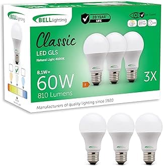 BELL Lighting E27 LED Bulbs 3 Pack | 8.1W 810lm Natural White 4000K | Dimmable Large Edison Screw Light Bulb | Energy Saving ES E27 Bulb Screw in | Opal 60W Equivalent Lightbulb