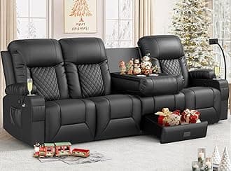 Recliner Sofa, 4 Seater Dual Reclining Sofa with Flip Back Console, Modern PU Leather Recliner Couch for Living Room/RV, with Storage Drawer, USB Ports, Cup Holder, Cell Phone Holder, Black