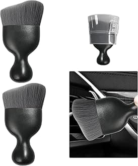 Ziciner Car Detailing Brush, Curved Soft Bristles Auto Removal Dust Collectors, Universal Vehicle Dashboard, Air Conditioner Vents, Interior Cleaning Tool Accessories (2PCS, Gray)