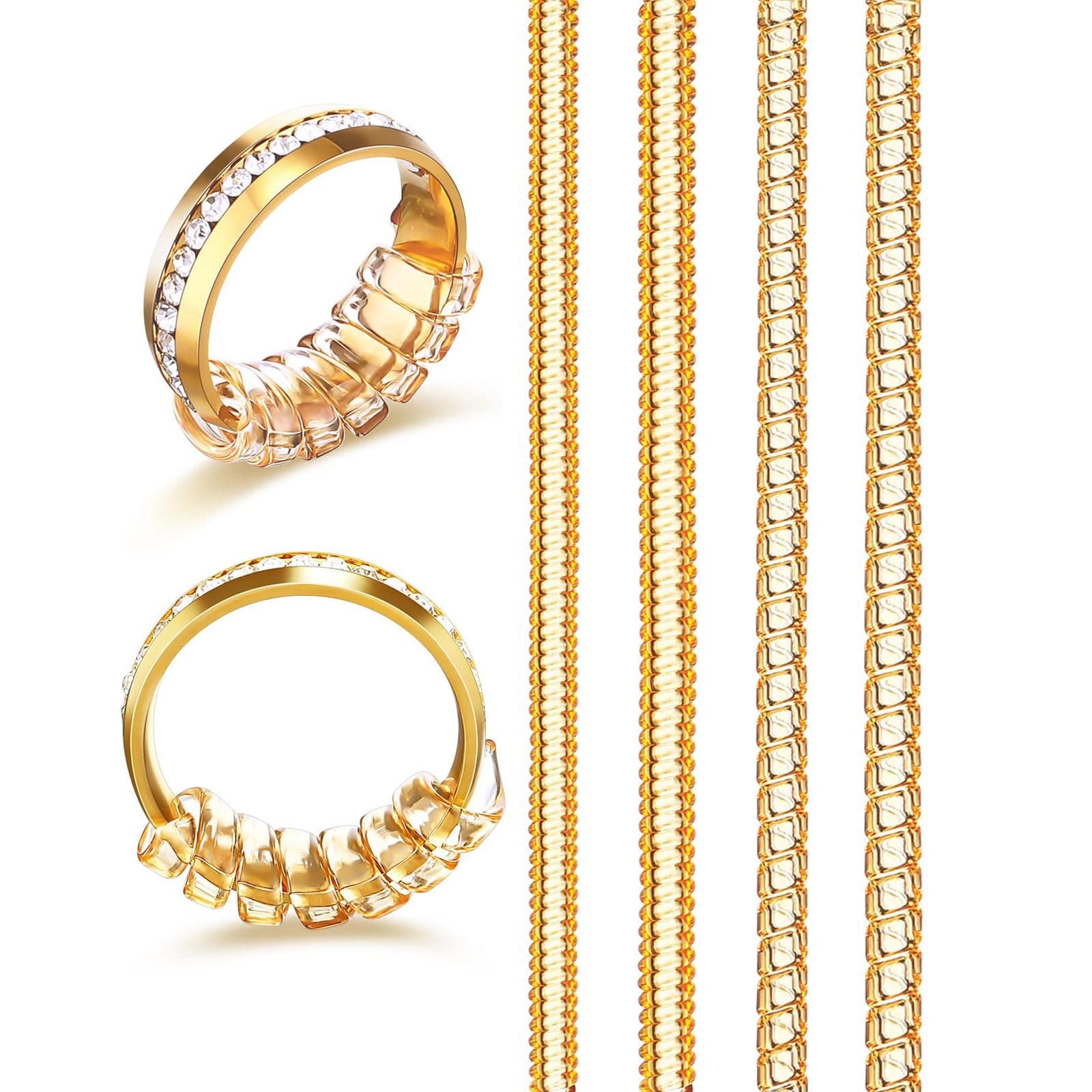 ANZAILALA Ring Size Adjuster for Loose Rings - 4 Sizes Ring Sizer Ring Tightener Resizer Fit Spiral Silicone Tightener Set(4 Pcs,Gold)