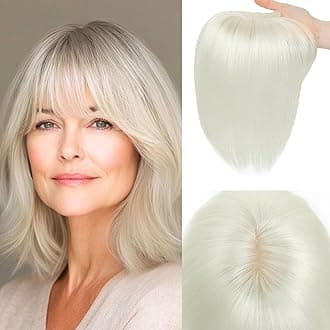 Hair Toppers for Women Real Human Hair, 360° 3D Cover Wispy Bangs Hair Pieces for Women (White Blonde)