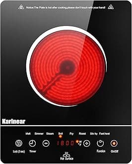 Karinear Portable Electric Cooktop, Electric Stove Single Burner Ceramic Cooktop with Touch Control, Child Safety Lock, Timer, Residual Heat Indicator, Overheat Protection, 1800W 110V Infrared Burner