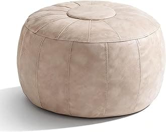 Thgonwid Unstuffed Handmade Moroccan Round Pouf Foot Stool Ottoman Seat Faux Leather Large Storage Bean Bag Floor Chair Foot Rest for Living Room, Bedroom or Wedding Gifts (Mushroom)