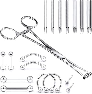 9 Style 316L Surgical Steel Body Piercing Tools Kit Piercing Clamps Forceps Use for Nose Septum Lip Tongue Eyebrow Belly Rings Ear Dermal Piercing Jewelry Kit Tools