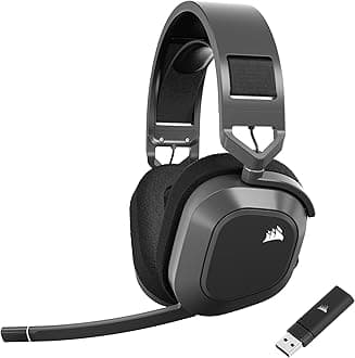 HS80 MAX WIRELESS Multiplatform Gaming Headset with Bluetooth – Dolby Atmos – Broadcast Quality Microphone – iCUE Compatible – PC, Mac, PS5, PS4, Mobile – Steel Grey