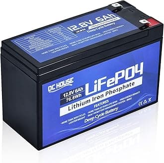 DC HOUSE 12V 6Ah Lithium Battery, Rechargeable LiFePO4 Battery with 3000+ Times Deep Cycles and BMS Protection for Fish Finder, Light