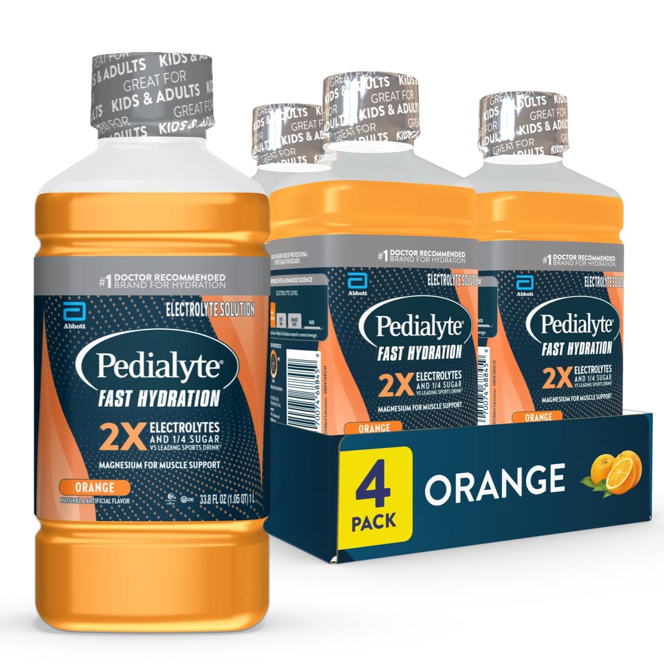 Fast Hydration Electrolyte Solution, Orange, Hydration Drink, 33.8 Fl Oz (Pack of 4)