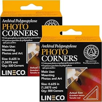 Infinity 0.625" Acid-Free Archival Photo Corners Self Adhesive, Pressure Sensitive, Non-Yellowing, Mounting for Pictures, Scrapbook, DIY, Displaying Posters (Pack of 500), 2 Pack