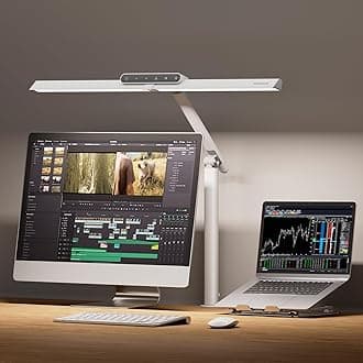 LED Desk Lamp with Clamp - HJ1 Sunturalux Eye-Caring Clip on Lights for Home Office, 1200LM Clamp Lamp 4 Color Modes Stepless Dimming Task Desk Light for Working White